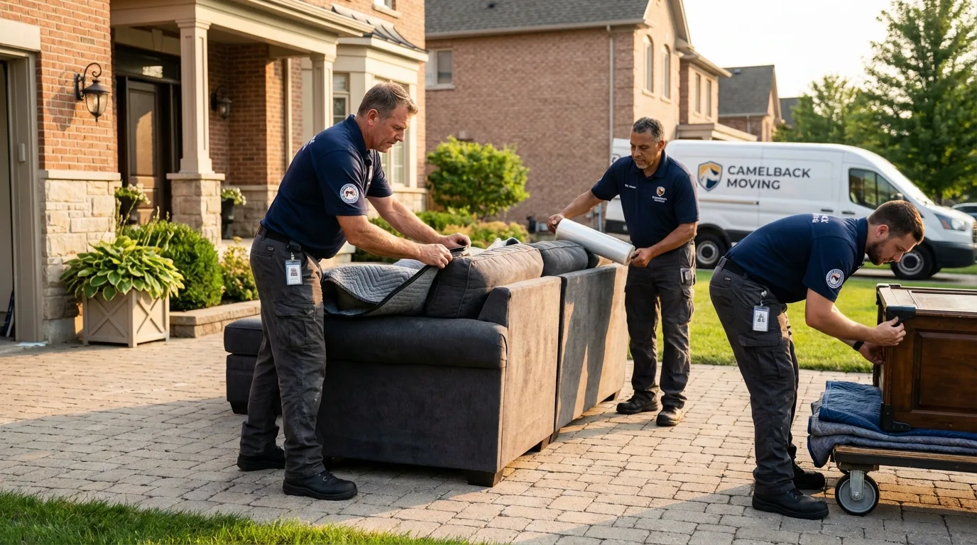 Large estate moving crew wrapping furniture in Granger, IN