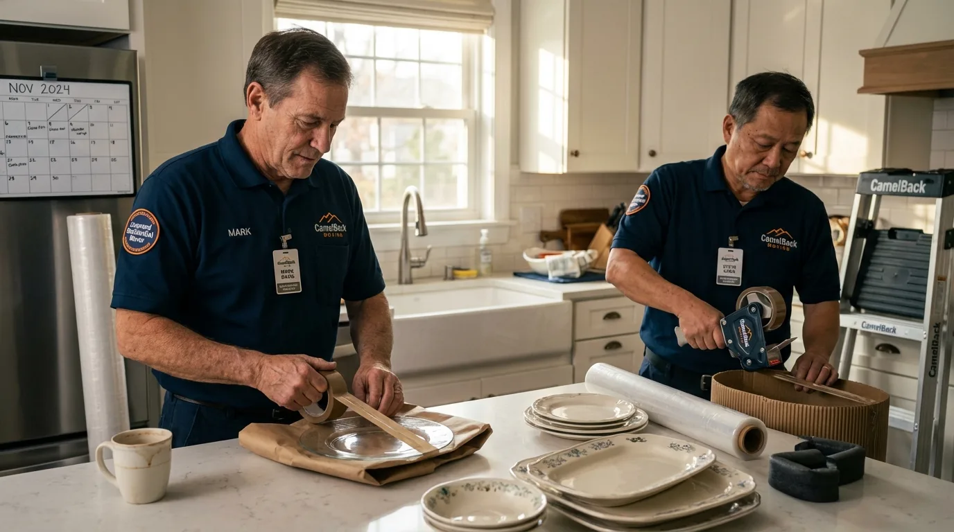 Professional crew packing kitchen dishware in Granger, IN